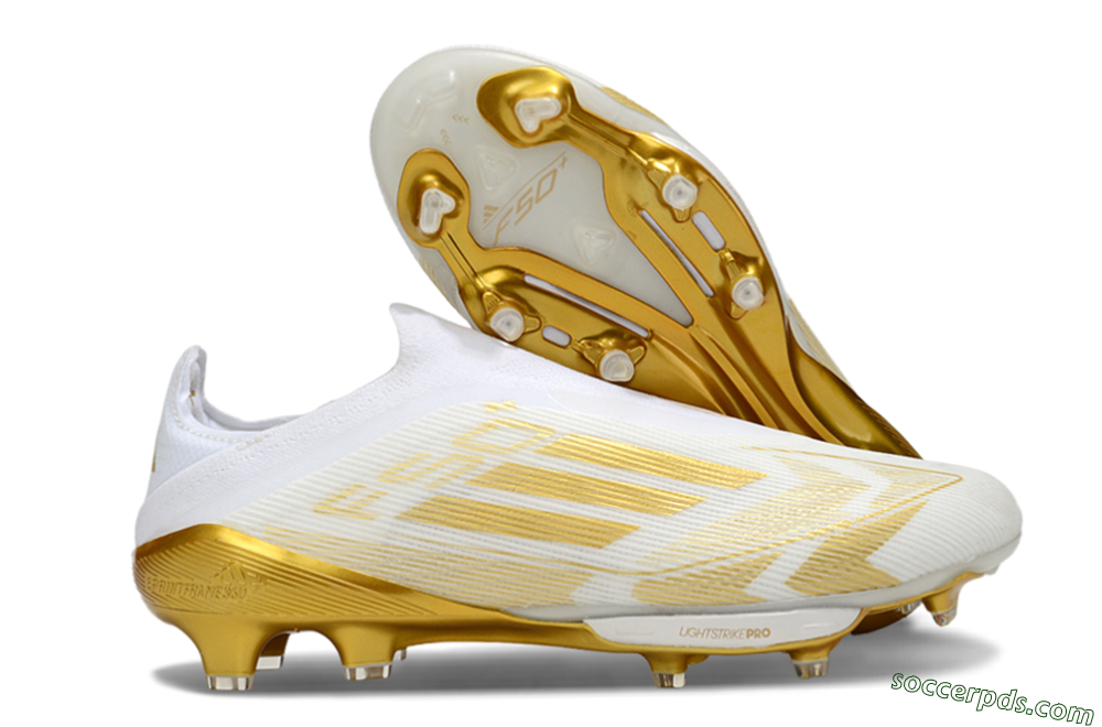 Adidas F50+ Elite Lightstrike Pro Laceless FG Low-Tops Football Boots - White/Gold 1
