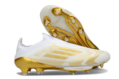 Adidas F50+ Elite Lightstrike Pro Laceless FG Low-Tops Football Boots - White/Gold