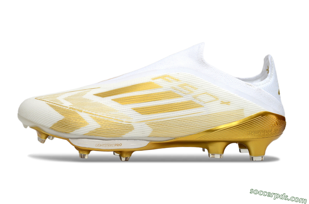 Adidas F50+ Elite Lightstrike Pro Laceless FG Low-Tops Football Boots - White/Gold 2