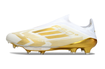 Adidas F50+ Elite Lightstrike Pro Laceless FG Low-Tops Football Boots - White/Gold
