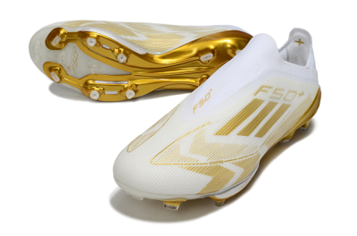 Adidas F50+ Elite Lightstrike Pro Laceless FG Low-Tops Football Boots - White/Gold