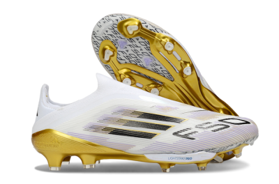 Adidas F50+ Elite Lightstrike Pro Laceless FG Low-Tops Football Boots - White/Black/Gold