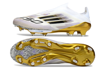 Adidas F50+ Elite Lightstrike Pro Laceless FG Low-Tops Football Boots - White/Black/Gold