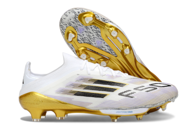 Adidas F50+ Elite Lightstrike Pro FG Low-Tops Football Boots - White/Black/Gold