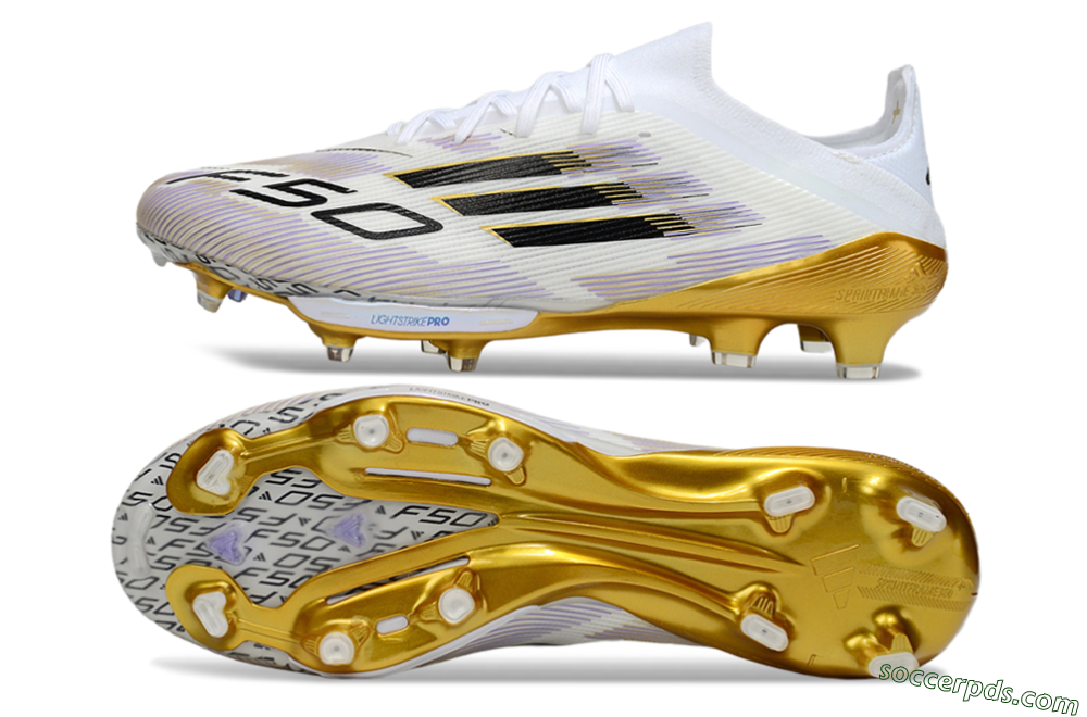Adidas F50+ Elite Lightstrike Pro FG Low-Tops Football Boots - White/Black/Gold 0
