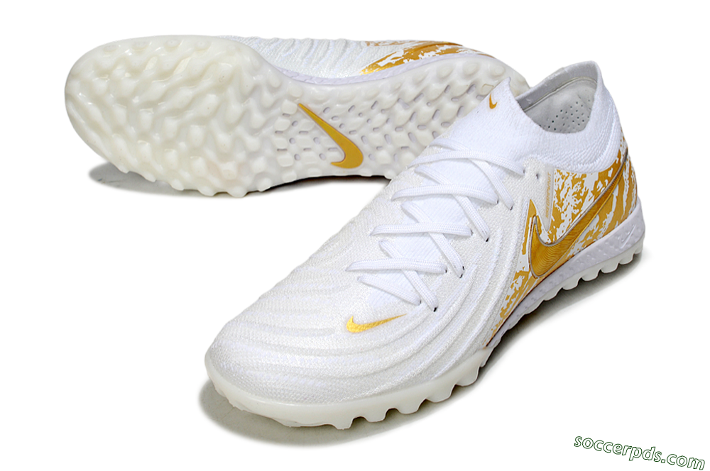 Nike Phantom GX 2 Elite TF Low-Tops Football Shoes - White/Gold 3