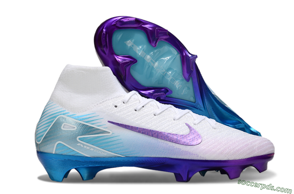Nike Air Zoom Mercurial Superfly 10 Elite FG High-Tops Football Boots - White/Purple/Jade 1