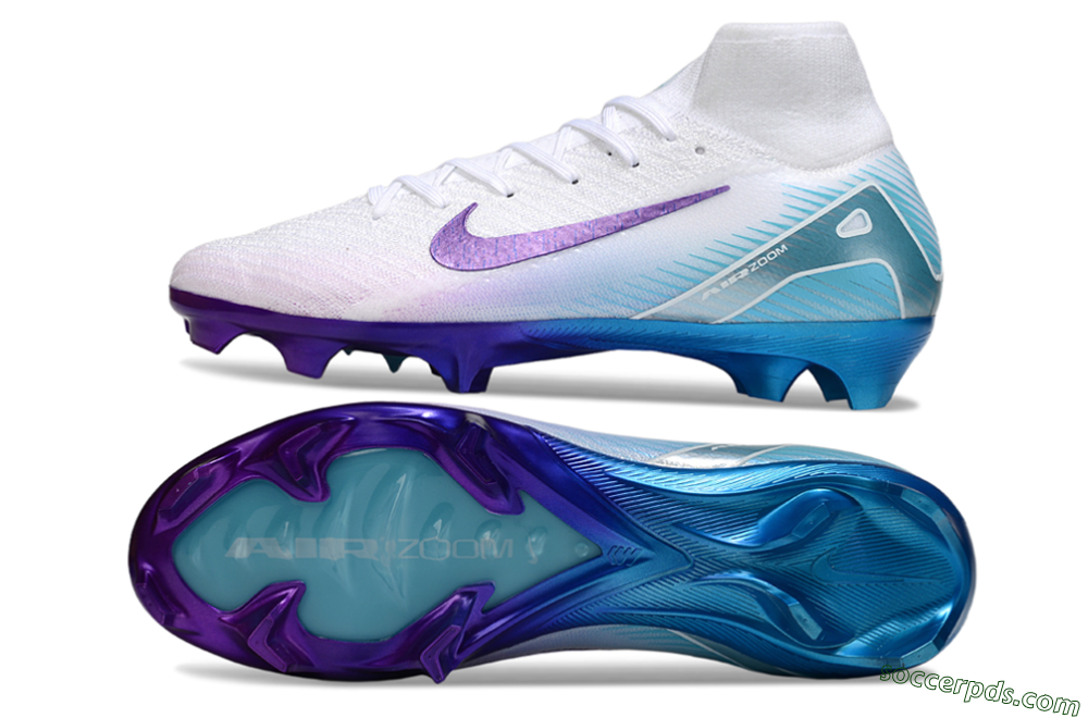 Nike Air Zoom Mercurial Superfly 10 Elite FG High-Tops Football Boots - White/Purple/Jade 0