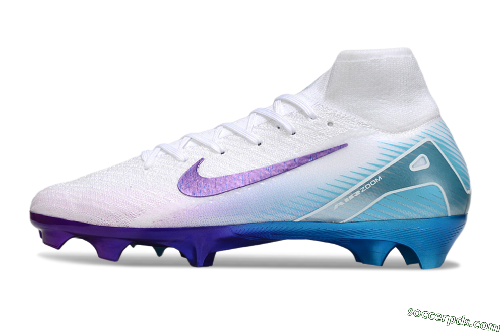 Nike Air Zoom Mercurial Superfly 10 Elite FG High-Tops Football Boots - White/Purple/Jade 2