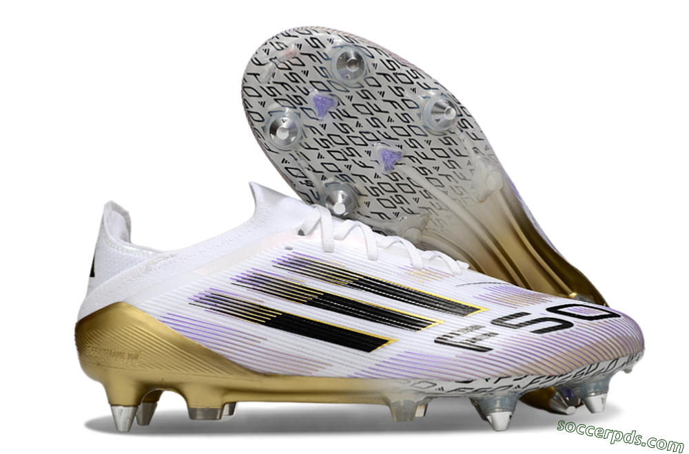 Adidas F50 Elite SG Low-Tops Football Boots - White/Purple/Gold 1