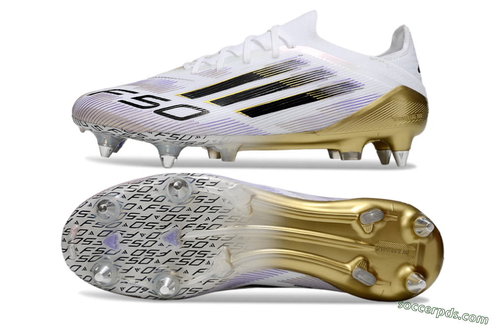 Adidas F50 Elite SG Low-Tops Football Boots - White/Purple/Gold 0