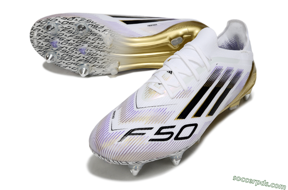 Adidas F50 Elite SG Low-Tops Football Boots - White/Purple/Gold 3