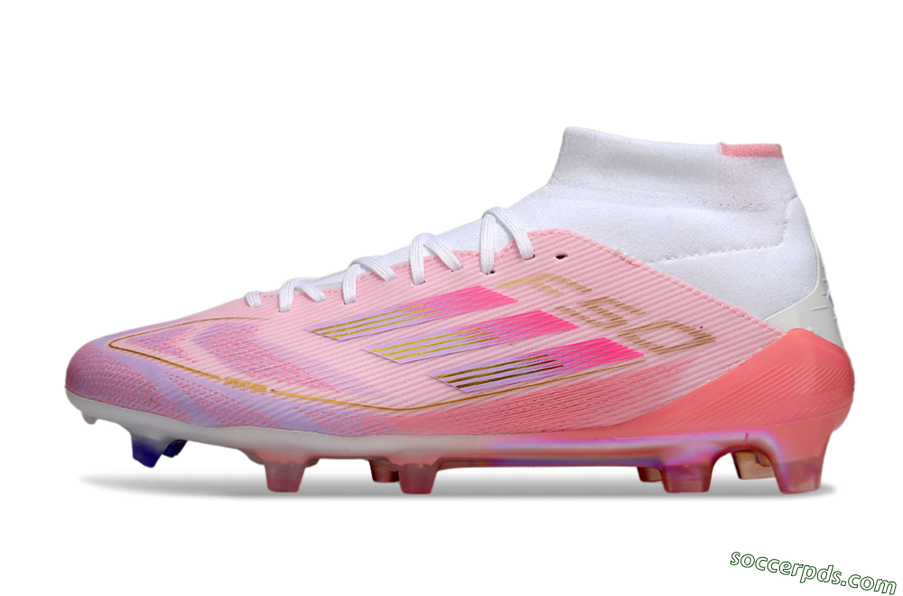 Adidas F50 Elite Mid FG High-Tops Football Boots - Pink/Gold/White 2
