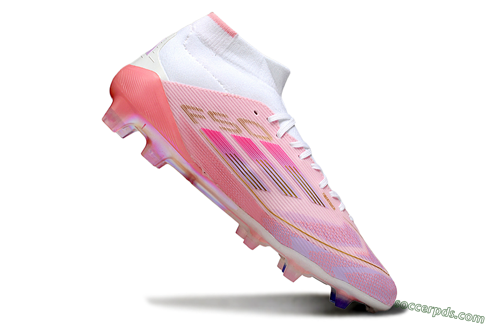 Adidas F50 Elite Mid FG High-Tops Football Boots - Pink/Gold/White 4