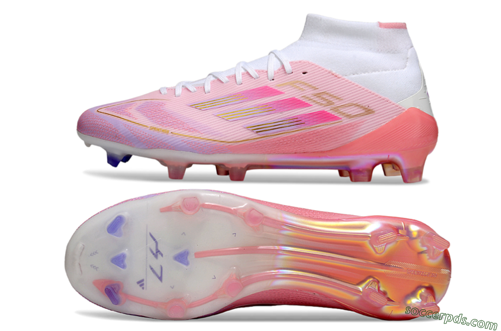Adidas F50 Elite Mid FG High-Tops Football Boots - Pink/Gold/White 0