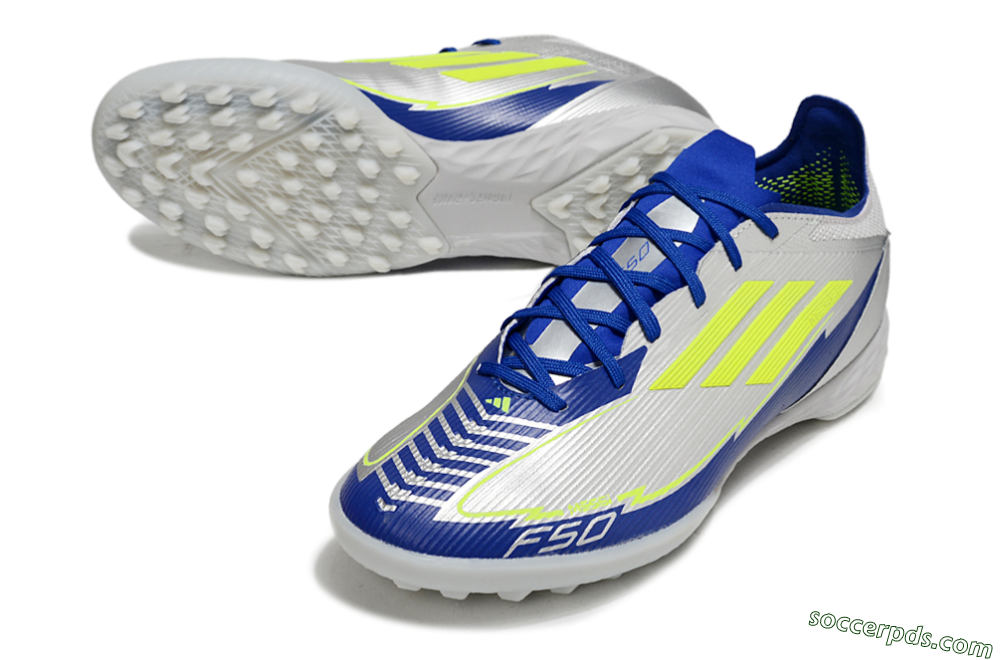Adidas F50 Pro TF Low-Tops Football Shoes - Silver/Blue/Yellow 3
