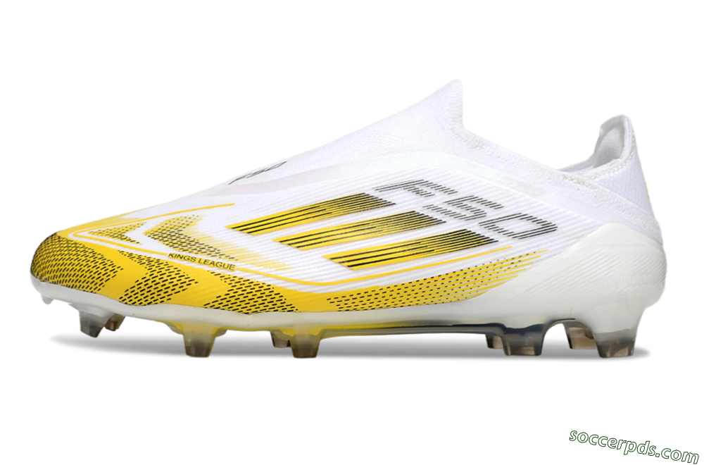 Adidas F50 Elite Kings League Laceless FG Low-Tops Football Boots - White/Yellow/Black 2