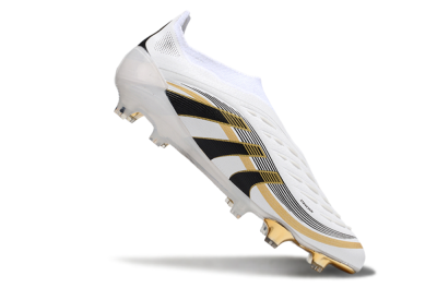 Adidas Predator Laceless Elite 25 FG Low-Tops Football Boots - White/Black/Gold