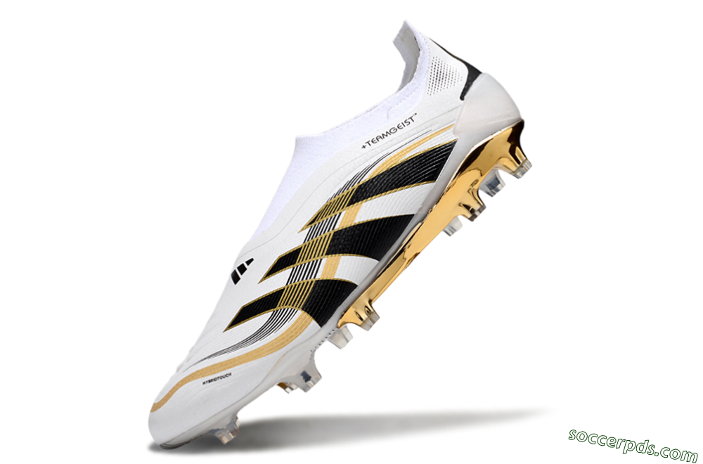 Adidas Predator Laceless Elite 25 FG Low-Tops Football Boots - White/Black/Gold 5
