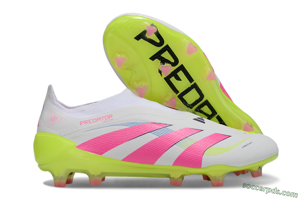 Adidas Predator Laceless Elite 25 FG Low-Tops Football Boots - White/Pink/Yellow 1