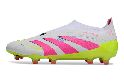 Adidas Predator Laceless Elite 25 FG Low-Tops Football Boots - White/Pink/Yellow