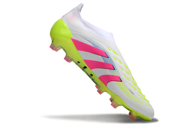 Adidas Predator Laceless Elite 25 FG Low-Tops Football Boots - White/Pink/Yellow