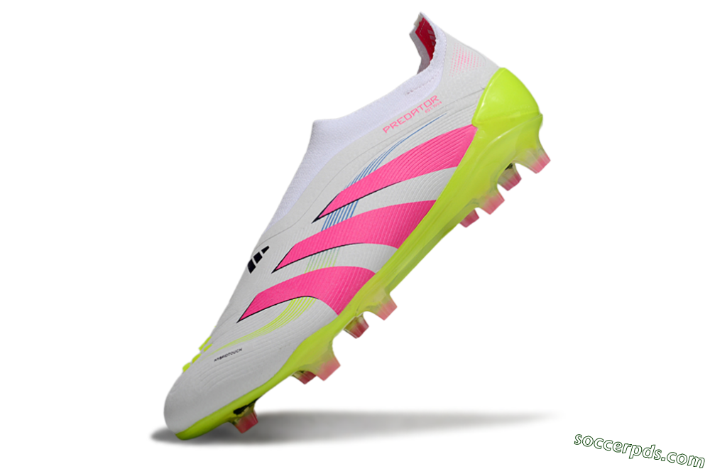 Adidas Predator Laceless Elite 25 FG Low-Tops Football Boots - White/Pink/Yellow 5