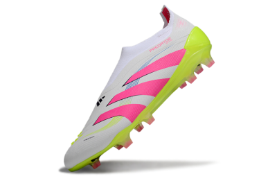 Adidas Predator Laceless Elite 25 FG Low-Tops Football Boots - White/Pink/Yellow