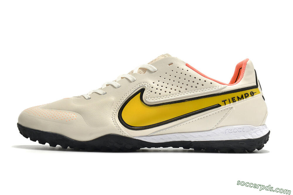 Nike Tiempo Legend 9 Pro TF Low-Tops Football Shoes - White/Yellow 2