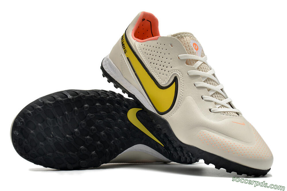 Nike Tiempo Legend 9 Pro TF Low-Tops Football Shoes - White/Yellow 4