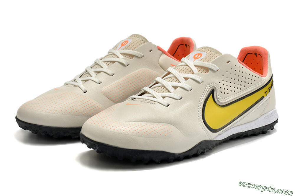 Nike Tiempo Legend 9 Pro TF Low-Tops Football Shoes - White/Yellow 5