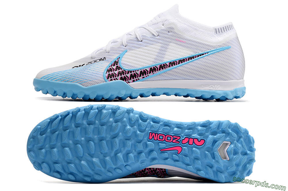 Nike Mercurial Vapor 15 Elite TF Low-Tops Football Shoes - White/Blue/Pink 0