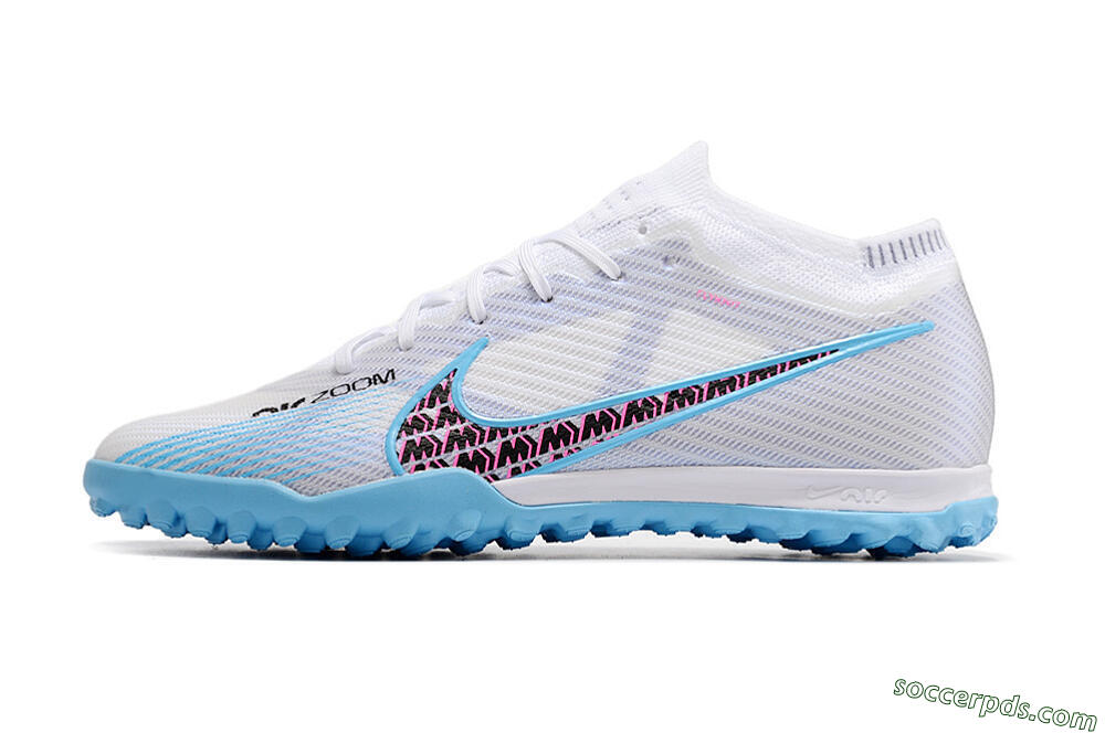 Nike Mercurial Vapor 15 Elite TF Low-Tops Football Shoes - White/Blue/Pink 2