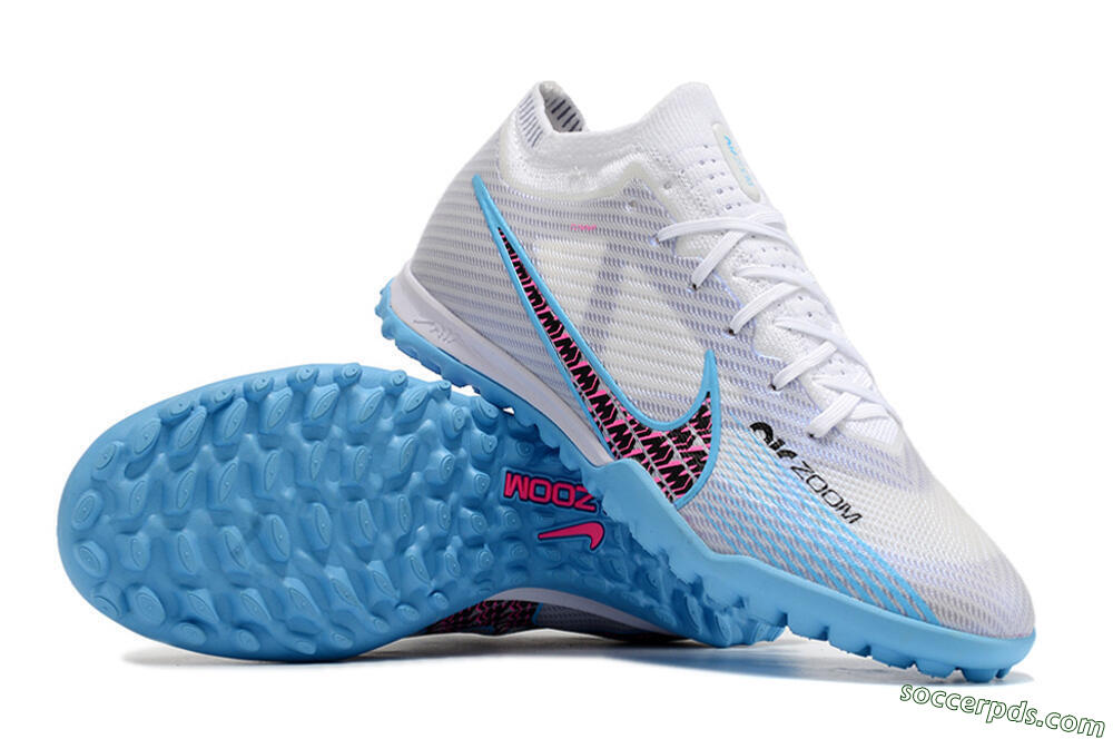 Nike Mercurial Vapor 15 Elite TF Low-Tops Football Shoes - White/Blue/Pink 3