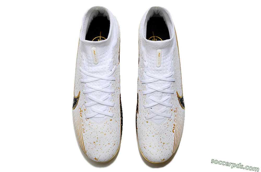 Nike Air Zoom Mercurial Superfly 9 Elite FG High-Tops Football Boots - White/Black/Gold 5
