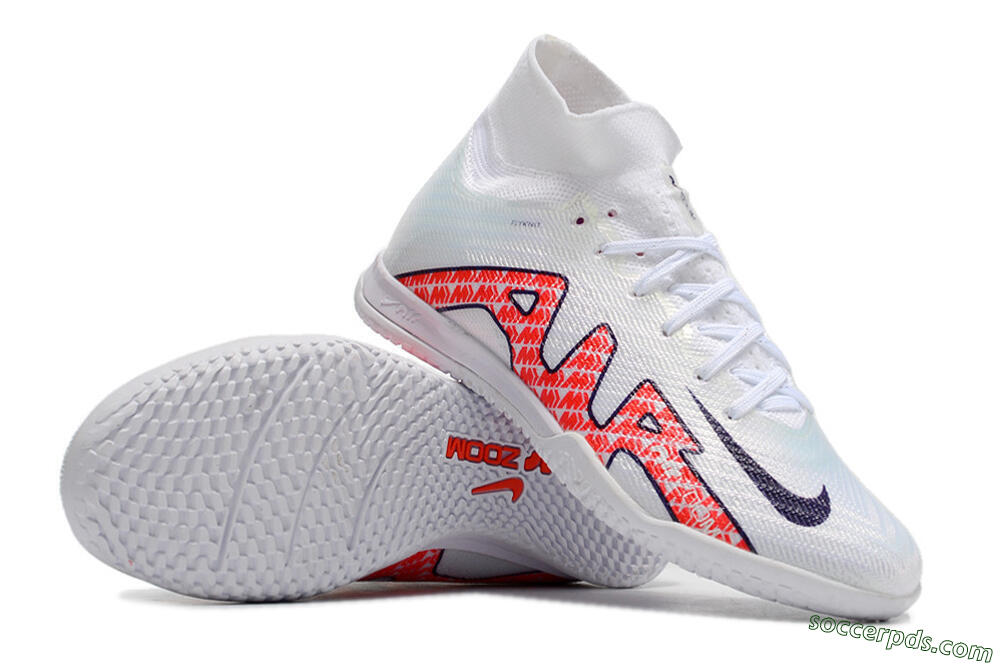 Nike Air Zoom Mercurial Superfly 9 Elite IC High-Tops Football Shoes - White/Red/Black 3