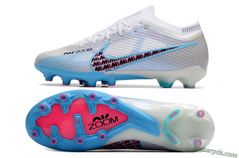 Nike Air Zoom Mercurial Vapor 15 Elite AG Low-Tops Football Boots - White/Blue/Pink 0