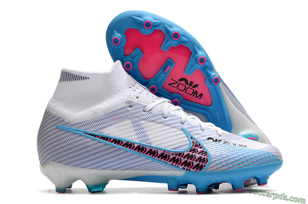 Nike Air Zoom Mercurial Superfly 9 Elite AG High-Tops Football Boots - White/Blue/Pink 1