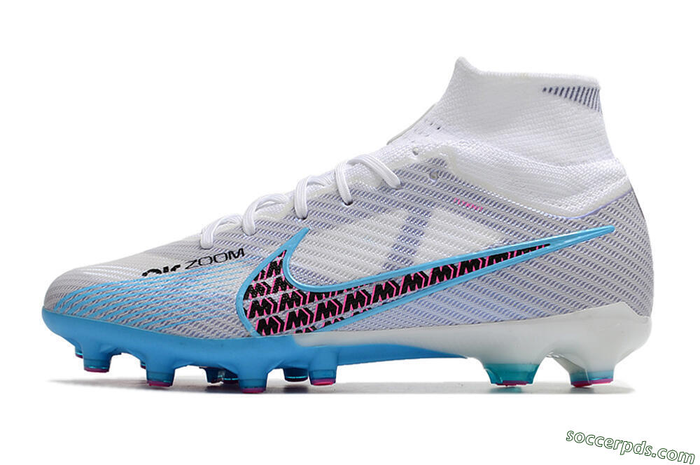 Nike Air Zoom Mercurial Superfly 9 Elite AG High-Tops Football Boots - White/Blue/Pink 2