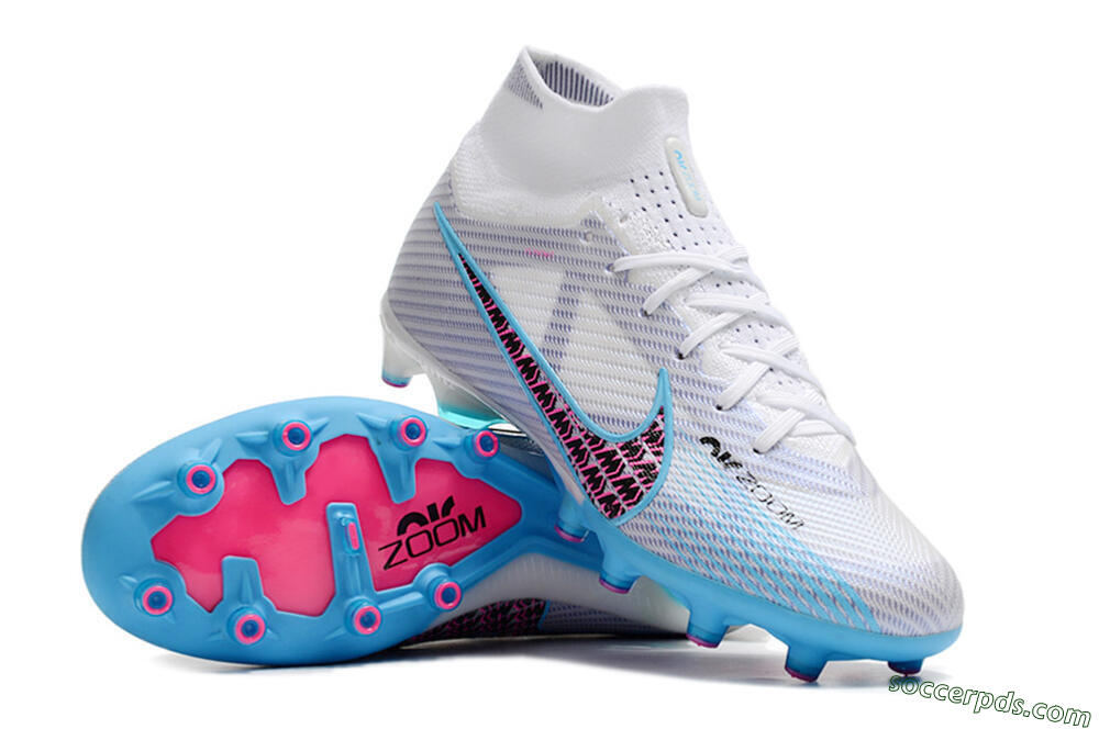 Nike Air Zoom Mercurial Superfly 9 Elite AG High-Tops Football Boots - White/Blue/Pink 3
