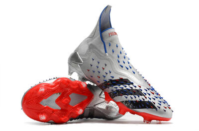 Adidas Predator Freak+ FG High-Tops Football Boots - Silver/Black/Blue/Red