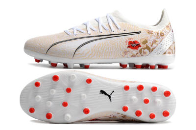 Puma Ultra Ultimate MG Low-Tops Football Boots - White/Gold/Red