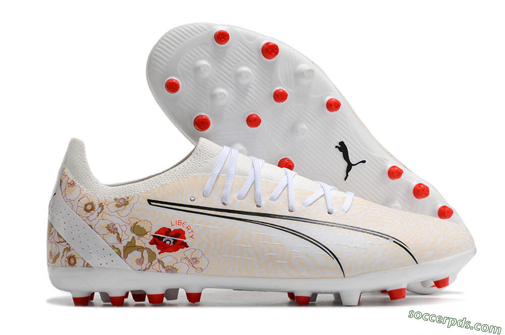 Puma Ultra Ultimate MG Low-Tops Football Boots - White/Gold/Red 1