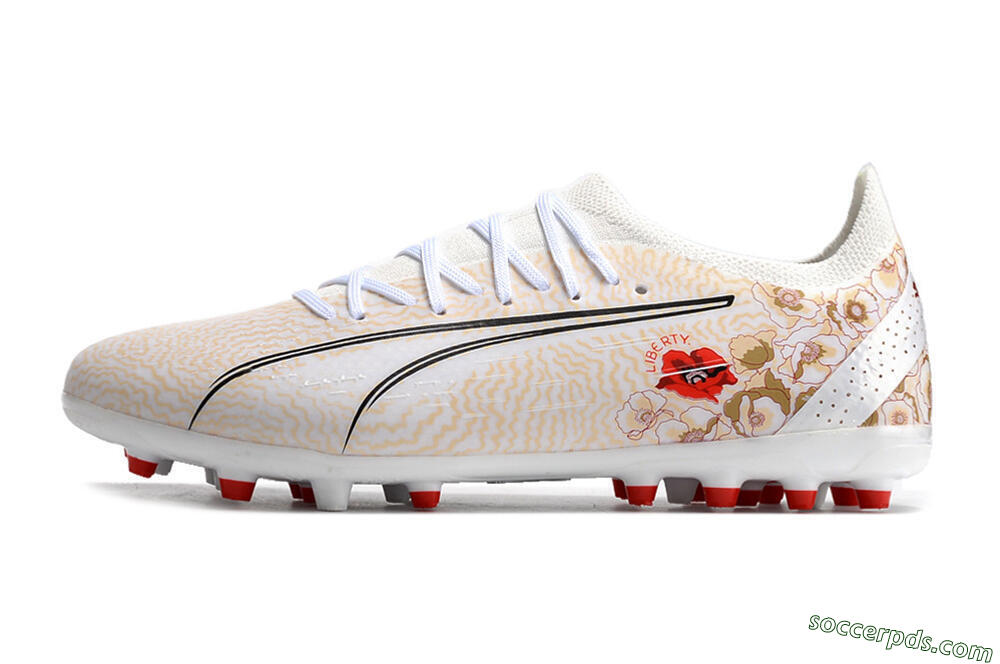Puma Ultra Ultimate MG Low-Tops Football Boots - White/Gold/Red 2
