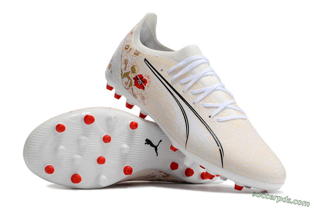 Puma Ultra Ultimate MG Low-Tops Football Boots - White/Gold/Red 3
