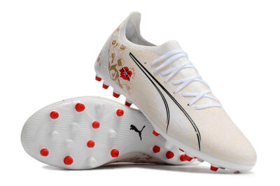 Puma Ultra Ultimate MG Low-Tops Football Boots - White/Gold/Red