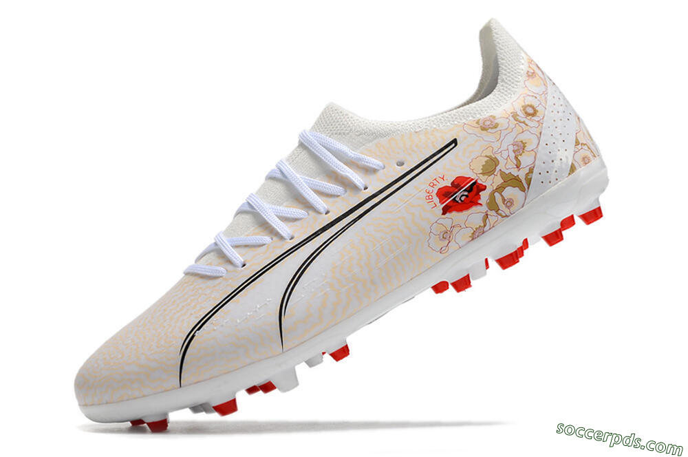 Puma Ultra Ultimate MG Low-Tops Football Boots - White/Gold/Red 5