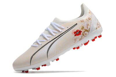 Puma Ultra Ultimate MG Low-Tops Football Boots - White/Gold/Red