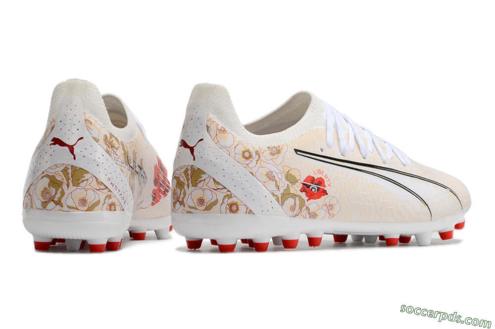 Puma Ultra Ultimate MG Low-Tops Football Boots - White/Gold/Red 6