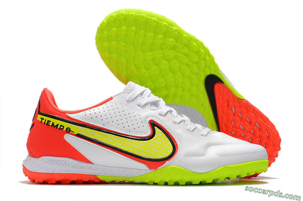Nike React Tiempo Legend 9 Pro TF Low-Tops Football Shoes - White/Red/Yellow 1